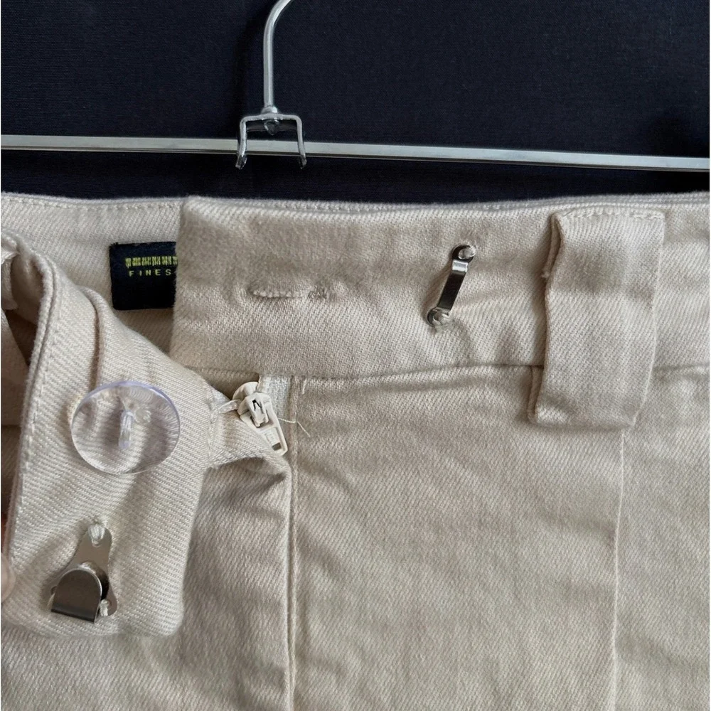Finesse Beige Pleated Cotton Blend Mini Skirt Size M High Waist Stretchy Twill